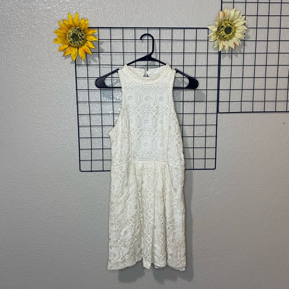 Urban Outfitters cream high neckline lace dress